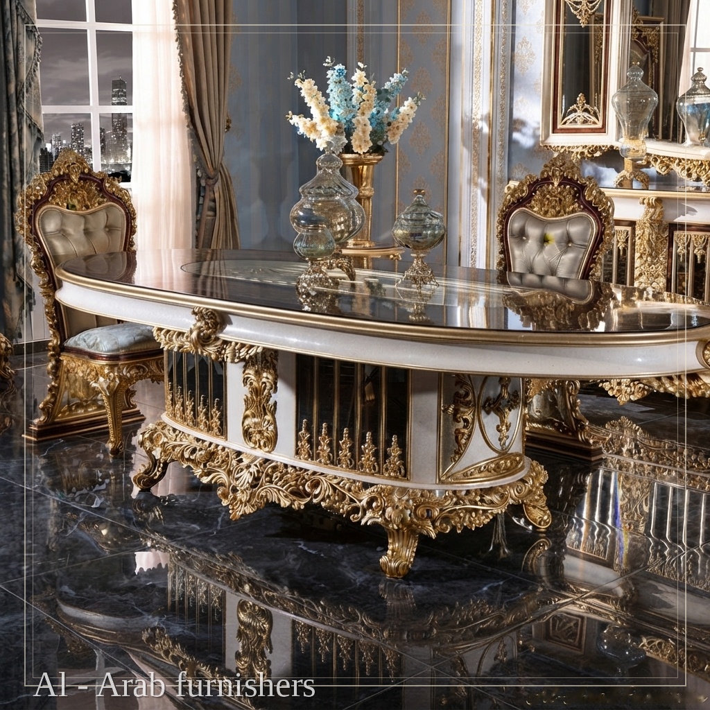 Luxury dining interior with an elegant handcrafted dining set