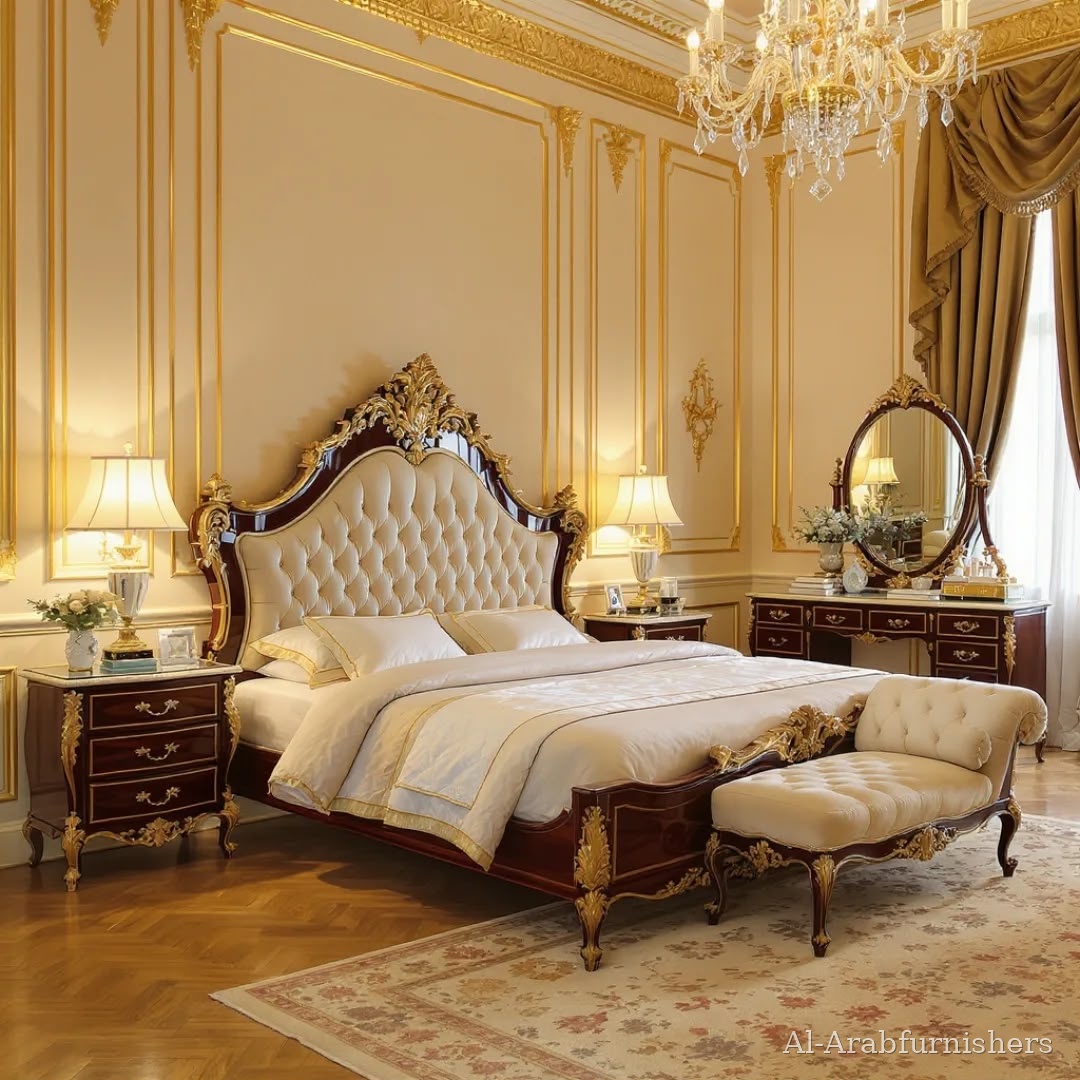 Elegant classic bedroom with a premium upholstered bed by Al-Arab Furnishers
